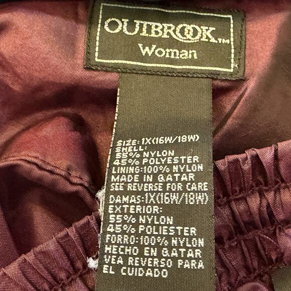 Outbrook Windbreaker Track Suit Womens Sz 1X Maroon Blue Full Zip Pull On Pants - Picture 9 of 12